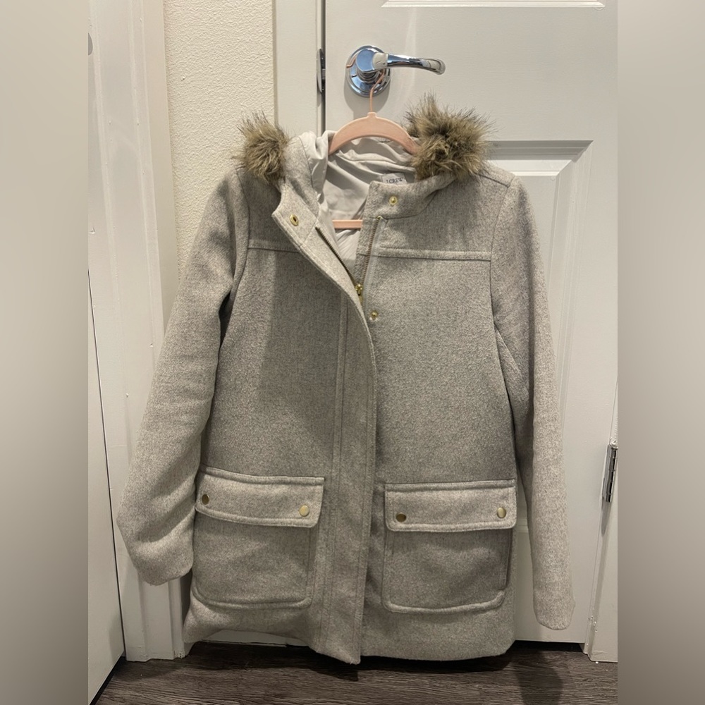 J.Crew Faux Fur Hooded Winter Coat Size 4